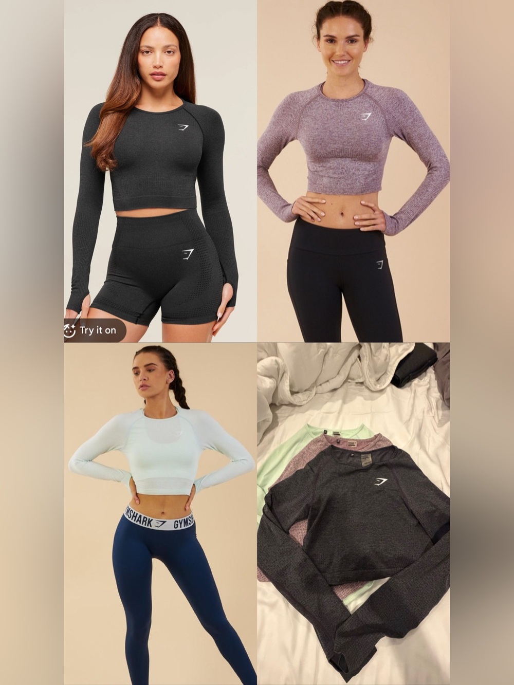 Gymshark Vital Seamless Long Sleeve Cropped Top - Lot of 3 SZ M